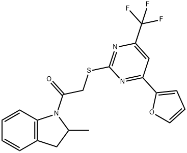 4-(2-furyl)-6-(trifluoromethyl)-2-pyrimidinyl 2-(2-methyl-2,3-dihydro-1H-indol-1-yl)-2-oxoethyl sulfide 结构式