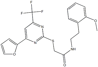 2-{[4-(2-furyl)-6-(trifluoromethyl)-2-pyrimidinyl]sulfanyl}-N-[2-(2-methoxyphenyl)ethyl]acetamide 结构式