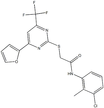 N-(3-chloro-2-methylphenyl)-2-{[4-(2-furyl)-6-(trifluoromethyl)-2-pyrimidinyl]sulfanyl}acetamide 结构式