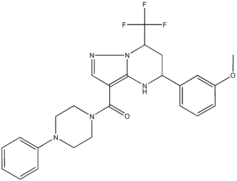 methyl 3-[3-[(4-phenyl-1-piperazinyl)carbonyl]-7-(trifluoromethyl)-4,5,6,7-tetrahydropyrazolo[1,5-a]pyrimidin-5-yl]phenyl ether 结构式