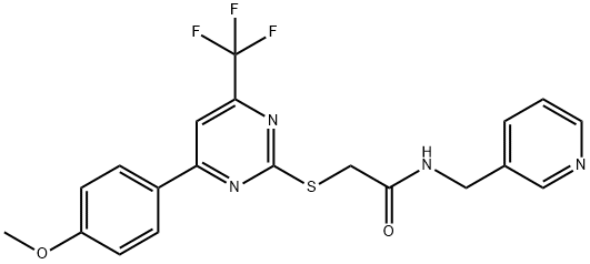 2-{[4-(4-methoxyphenyl)-6-(trifluoromethyl)-2-pyrimidinyl]sulfanyl}-N-(3-pyridinylmethyl)acetamide 结构式