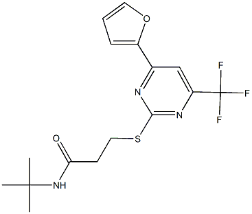 N-(tert-butyl)-3-{[4-(2-furyl)-6-(trifluoromethyl)-2-pyrimidinyl]sulfanyl}propanamide 结构式