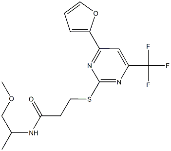 3-{[4-(2-furyl)-6-(trifluoromethyl)-2-pyrimidinyl]sulfanyl}-N-(2-methoxy-1-methylethyl)propanamide 结构式