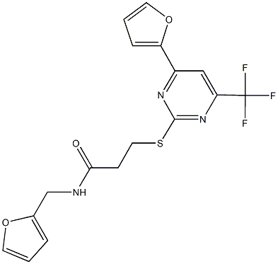 N-(2-furylmethyl)-3-{[4-(2-furyl)-6-(trifluoromethyl)-2-pyrimidinyl]sulfanyl}propanamide 结构式