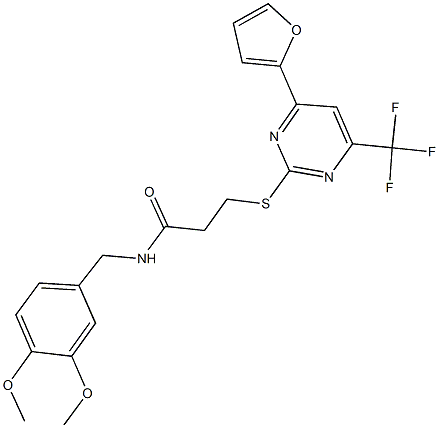 N-(3,4-dimethoxybenzyl)-3-{[4-(2-furyl)-6-(trifluoromethyl)-2-pyrimidinyl]sulfanyl}propanamide 结构式