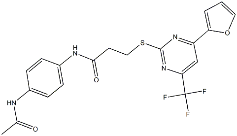 N-[4-(acetylamino)phenyl]-3-{[4-(2-furyl)-6-(trifluoromethyl)-2-pyrimidinyl]sulfanyl}propanamide 结构式