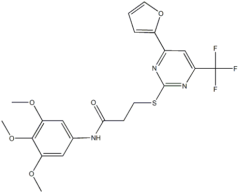 3-{[4-(2-furyl)-6-(trifluoromethyl)-2-pyrimidinyl]sulfanyl}-N-(3,4,5-trimethoxyphenyl)propanamide 结构式