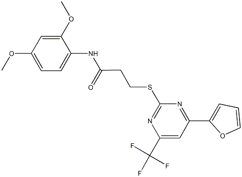 N-(2,4-dimethoxyphenyl)-3-{[4-(2-furyl)-6-(trifluoromethyl)-2-pyrimidinyl]sulfanyl}propanamide 结构式
