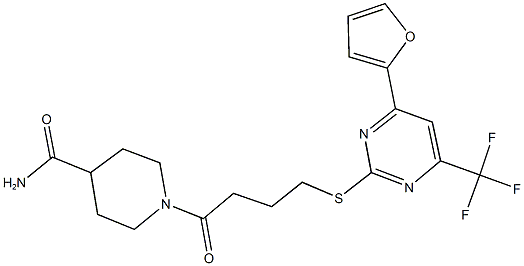 1-(4-{[4-(2-furyl)-6-(trifluoromethyl)-2-pyrimidinyl]sulfanyl}butanoyl)-4-piperidinecarboxamide 结构式