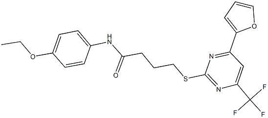 N-(4-ethoxyphenyl)-4-{[4-(2-furyl)-6-(trifluoromethyl)-2-pyrimidinyl]sulfanyl}butanamide 结构式