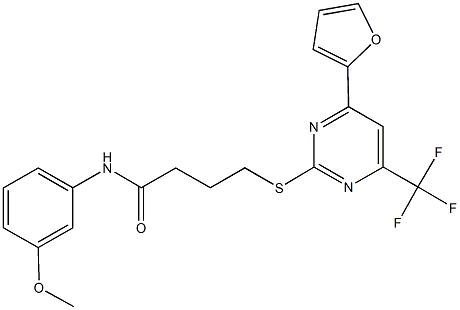 4-{[4-(2-furyl)-6-(trifluoromethyl)-2-pyrimidinyl]sulfanyl}-N-(3-methoxyphenyl)butanamide 结构式