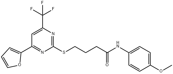 4-{[4-(2-furyl)-6-(trifluoromethyl)-2-pyrimidinyl]sulfanyl}-N-(4-methoxyphenyl)butanamide 结构式