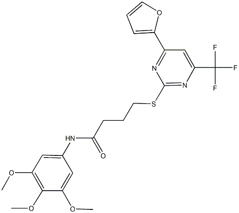 4-{[4-(2-furyl)-6-(trifluoromethyl)-2-pyrimidinyl]sulfanyl}-N-(3,4,5-trimethoxyphenyl)butanamide 结构式