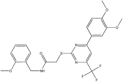 2-{[4-(3,4-dimethoxyphenyl)-6-(trifluoromethyl)-2-pyrimidinyl]sulfanyl}-N-(2-methoxybenzyl)acetamide 结构式