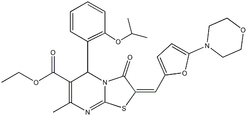 ethyl 5-(2-isopropoxyphenyl)-7-methyl-2-{[5-(4-morpholinyl)-2-furyl]methylene}-3-oxo-2,3-dihydro-5H-[1,3]thiazolo[3,2-a]pyrimidine-6-carboxylate 结构式
