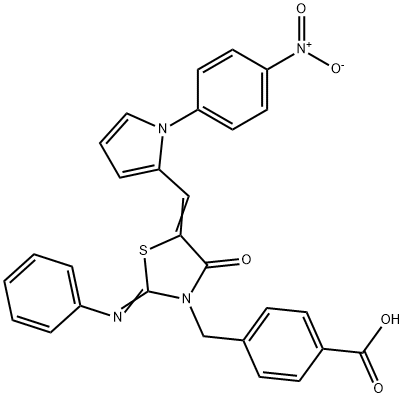 4-{[5-[(1-{4-nitrophenyl}-1H-pyrrol-2-yl)methylene]-4-oxo-2-(phenylimino)-1,3-thiazolidin-3-yl]methyl}benzoic acid 结构式