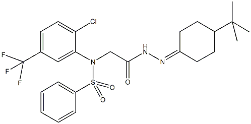 N-{2-[2-(4-tert-butylcyclohexylidene)hydrazino]-2-oxoethyl}-N-[2-chloro-5-(trifluoromethyl)phenyl]benzenesulfonamide 结构式