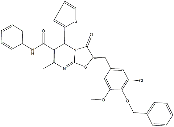 2-[4-(benzyloxy)-3-chloro-5-methoxybenzylidene]-7-methyl-3-oxo-N-phenyl-5-(2-thienyl)-2,3-dihydro-5H-[1,3]thiazolo[3,2-a]pyrimidine-6-carboxamide 结构式