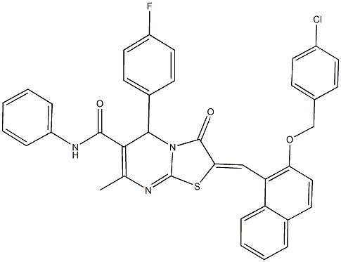 2-({2-[(4-chlorobenzyl)oxy]-1-naphthyl}methylene)-5-(4-fluorophenyl)-7-methyl-3-oxo-N-phenyl-2,3-dihydro-5H-[1,3]thiazolo[3,2-a]pyrimidine-6-carboxamide 结构式