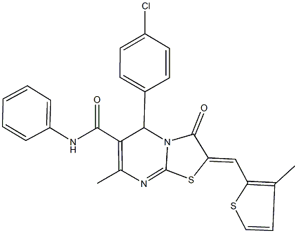 5-(4-chlorophenyl)-7-methyl-2-[(3-methyl-2-thienyl)methylene]-3-oxo-N-phenyl-2,3-dihydro-5H-[1,3]thiazolo[3,2-a]pyrimidine-6-carboxamide 结构式