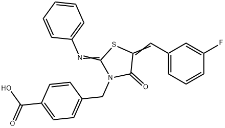 4-{[5-(3-fluorobenzylidene)-4-oxo-2-(phenylimino)-1,3-thiazolidin-3-yl]methyl}benzoic acid 结构式