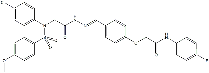 2-{4-[2-({4-chloro[(4-methoxyphenyl)sulfonyl]anilino}acetyl)carbohydrazonoyl]phenoxy}-N-(4-fluorophenyl)acetamide 结构式