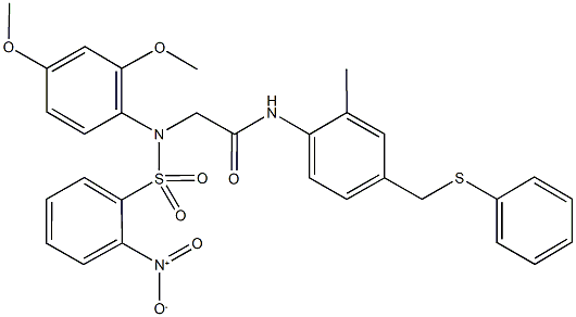 2-[({2-nitrophenyl}sulfonyl)-2,4-dimethoxyanilino]-N-{2-methyl-4-[(phenylsulfanyl)methyl]phenyl}acetamide 结构式