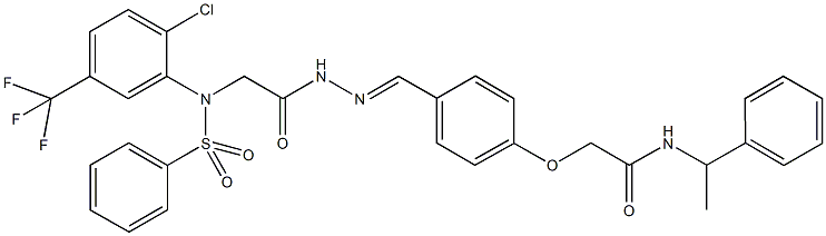 2-[4-(2-{[2-chloro(phenylsulfonyl)-5-(trifluoromethyl)anilino]acetyl}carbohydrazonoyl)phenoxy]-N-(1-phenylethyl)acetamide 结构式