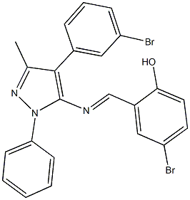 4-bromo-2-({[4-(3-bromophenyl)-3-methyl-1-phenyl-1H-pyrazol-5-yl]imino}methyl)phenol 结构式