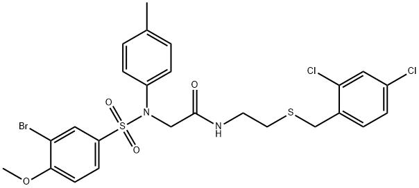 2-{[(3-bromo-4-methoxyphenyl)sulfonyl]-4-methylanilino}-N-{2-[(2,4-dichlorobenzyl)sulfanyl]ethyl}acetamide 结构式