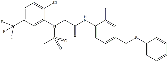 2-[2-chloro(methylsulfonyl)-5-(trifluoromethyl)anilino]-N-{2-methyl-4-[(phenylsulfanyl)methyl]phenyl}acetamide 结构式