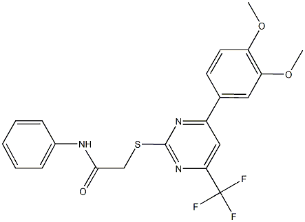 2-{[4-(3,4-dimethoxyphenyl)-6-(trifluoromethyl)-2-pyrimidinyl]sulfanyl}-N-phenylacetamide 结构式