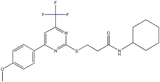 N-cyclohexyl-3-{[4-(4-methoxyphenyl)-6-(trifluoromethyl)-2-pyrimidinyl]sulfanyl}propanamide 结构式