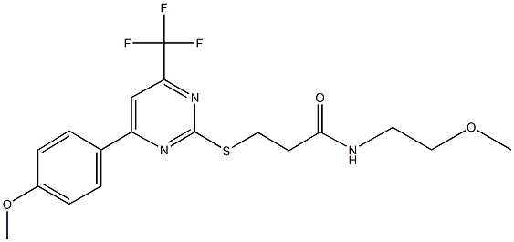 N-(2-methoxyethyl)-3-{[4-(4-methoxyphenyl)-6-(trifluoromethyl)-2-pyrimidinyl]sulfanyl}propanamide 结构式