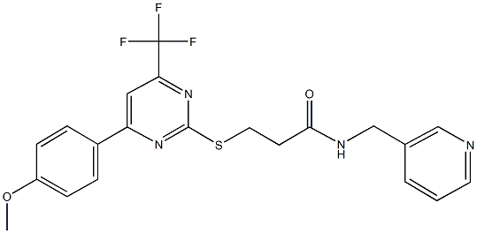 3-{[4-(4-methoxyphenyl)-6-(trifluoromethyl)-2-pyrimidinyl]sulfanyl}-N-(3-pyridinylmethyl)propanamide 结构式