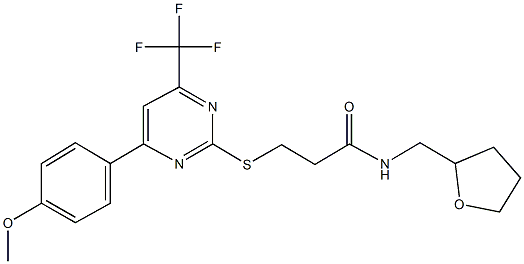 3-{[4-(4-methoxyphenyl)-6-(trifluoromethyl)-2-pyrimidinyl]sulfanyl}-N-(tetrahydro-2-furanylmethyl)propanamide 结构式