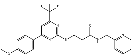 3-{[4-(4-methoxyphenyl)-6-(trifluoromethyl)-2-pyrimidinyl]sulfanyl}-N-(2-pyridinylmethyl)propanamide 结构式