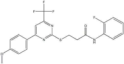 N-(2-fluorophenyl)-3-{[4-(4-methoxyphenyl)-6-(trifluoromethyl)-2-pyrimidinyl]sulfanyl}propanamide 结构式