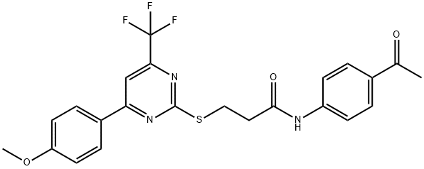 N-(4-acetylphenyl)-3-{[4-(4-methoxyphenyl)-6-(trifluoromethyl)-2-pyrimidinyl]sulfanyl}propanamide 结构式
