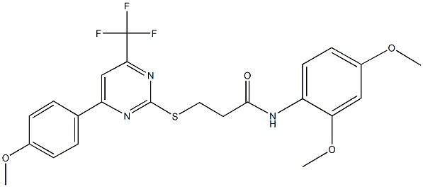 N-(2,4-dimethoxyphenyl)-3-{[4-(4-methoxyphenyl)-6-(trifluoromethyl)-2-pyrimidinyl]sulfanyl}propanamide 结构式