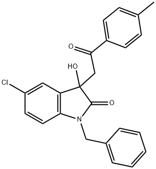 1-benzyl-5-chloro-3-hydroxy-3-[2-(4-methylphenyl)-2-oxoethyl]-1,3-dihydro-2H-indol-2-one 结构式