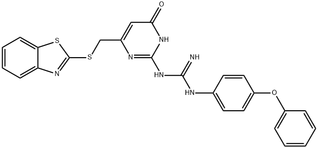 N-{6-[(1,3-benzothiazol-2-ylsulfanyl)methyl]-4-oxo-1,4-dihydropyrimidin-2-yl}-N''-(4-phenoxyphenyl)guanidine 结构式