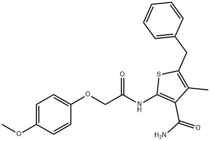 5-benzyl-2-{[(4-methoxyphenoxy)acetyl]amino}-4-methyl-3-thiophenecarboxamide 结构式