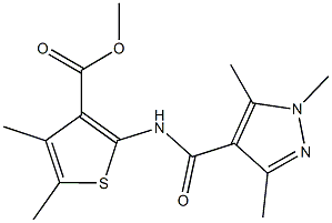 methyl 4,5-dimethyl-2-{[(1,3,5-trimethyl-1H-pyrazol-4-yl)carbonyl]amino}-3-thiophenecarboxylate 结构式