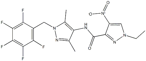 N-[3,5-dimethyl-1-(2,3,4,5,6-pentafluorobenzyl)-1H-pyrazol-4-yl]-1-ethyl-4-nitro-1H-pyrazole-3-carboxamide 结构式