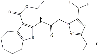 ethyl 2-({[3,5-bis(difluoromethyl)-1H-pyrazol-1-yl]acetyl}amino)-5,6,7,8-tetrahydro-4H-cyclohepta[b]thiophene-3-carboxylate 结构式