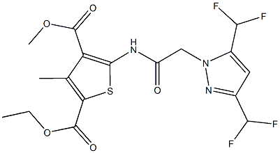 2-ethyl 4-methyl 5-({[3,5-bis(difluoromethyl)-1H-pyrazol-1-yl]acetyl}amino)-3-methyl-2,4-thiophenedicarboxylate 结构式