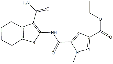 ethyl 5-({[3-(aminocarbonyl)-4,5,6,7-tetrahydro-1-benzothien-2-yl]amino}carbonyl)-1-methyl-1H-pyrazole-3-carboxylate 结构式