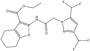 ethyl 2-({[3,5-bis(difluoromethyl)-1H-pyrazol-1-yl]acetyl}amino)-4,5,6,7-tetrahydro-1-benzothiophene-3-carboxylate 结构式