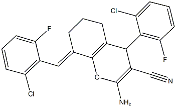 2-amino-8-(2-chloro-6-fluorobenzylidene)-4-(2-chloro-6-fluorophenyl)-5,6,7,8-tetrahydro-4H-chromene-3-carbonitrile 结构式